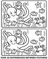 Differences Spot Between Find Coloring Print Printable Worksheet Children Water Sea sketch template