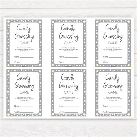 candy guessing game grey stars printable baby shower games