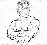 Arms Folded Bodybuilder Male Cartoon Outline Clipart Side Illustration Looking Lafftoon Royalty Lineart Vector Transparent Clip 2021 Clipartof sketch template