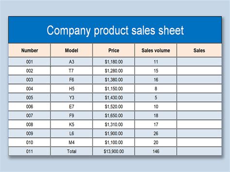 excel  company product sales sheetxlsx wps  templates