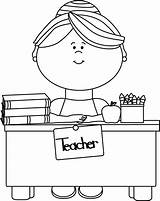 Teacher Clipart Desk Clip Sitting Coloring Outline Pages Student Library Graphics Her Cliparts Mycutegraphics Vector Clipground sketch template