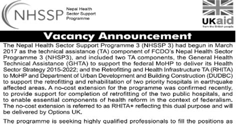 nepal health sector support program nhssp job announcement