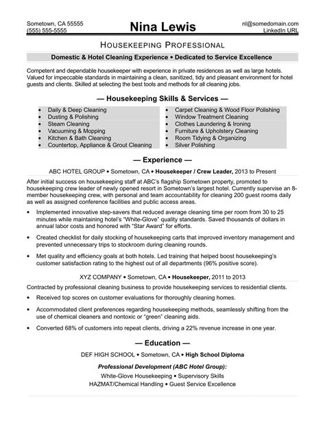 professional resume   house cleaning service worker