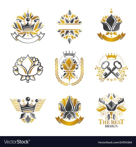 flowers royal symbols floral  crowns emblems vector image