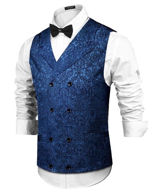 coofandy mens victorian vest steampunk double breasted suit vest slim fit brocade paisley floral