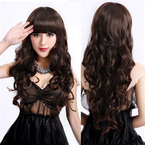 ladies long curly wavy heat resistant cosplay wig women natural  real