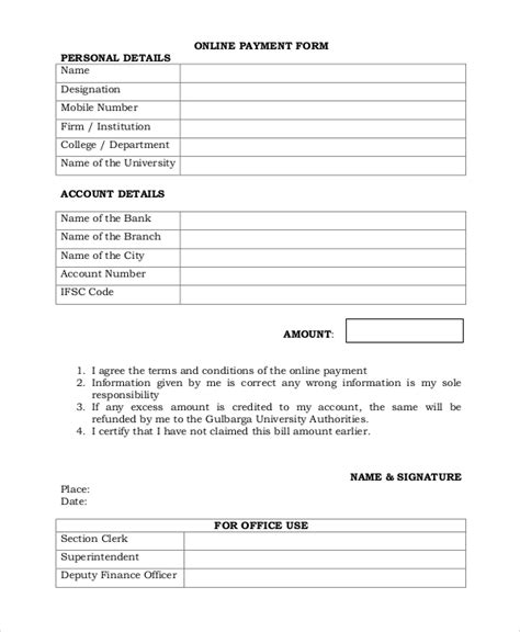 sample payment forms   ms word