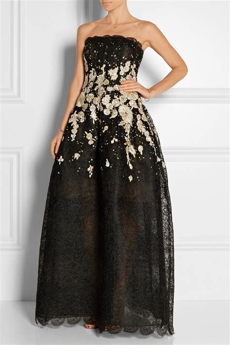 black embellished tulle gown oscar de la renta beaded evening gowns