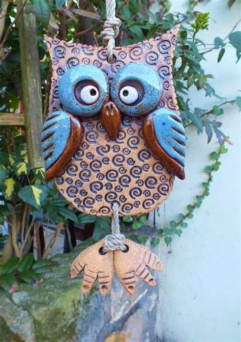 eule windspiel gartenkeramik unikat toepferarbeiten clay owl keramik