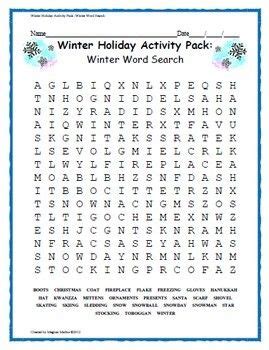 winter holiday activity pack winter word search winter words