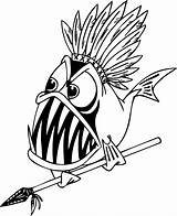 Fish Coloring Piranha Pages Cartoon Clipart Color Spear Detailed Clip Funny Drawing Printable Cliparts Warrior Indian Colouring Kids Sheets Sheet sketch template