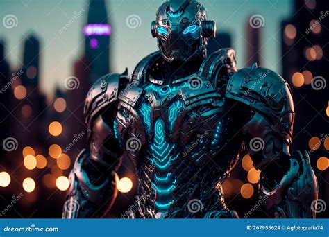 science fiction robot soldier neon armor   streets   future