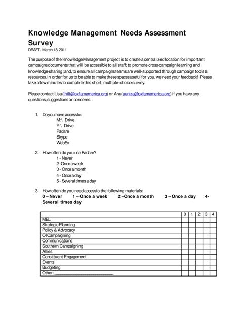 knowledge management  assessment survey  oxfam america issuu