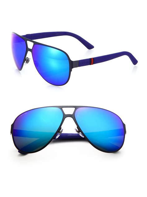 Gucci Metal Navigator Sunglasses In Blue For Men Lyst