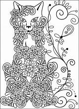 Kleurplaten Colouring Ausmalen Zentangle Katten Chaton Erwachsene sketch template