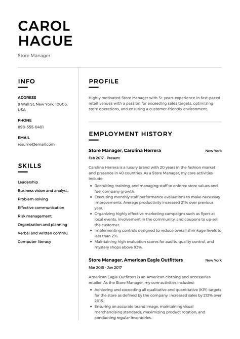 retail resume template