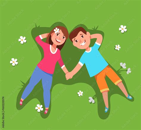 Vector Illustration Couple Young Woman And Man Lying Down Lie In The