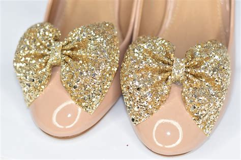 pair  gold glitter bow shoe clips gold glitter bow shoe etsy