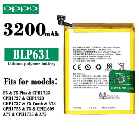 Oppo Battery Original F5 Youth F3 A77 A73 A75 Blp631 Shopee Philippines