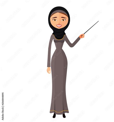 Arab Business Woman Teacher With A Pointer Tutor Character Vector