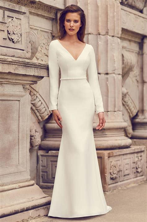 glamorous long sleeve wedding dress style 2235 mikaella bridal