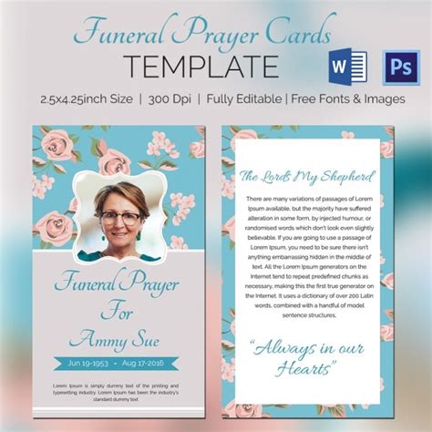 funeral prayer cards word psd format