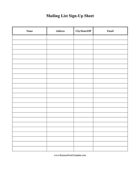 mailing list sign  sheet template sample templates