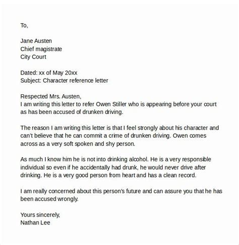 letter format  court fresh  court character reference letter