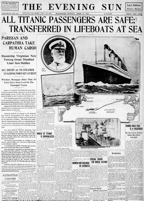 titanic newspaper front pages    stories   disaster