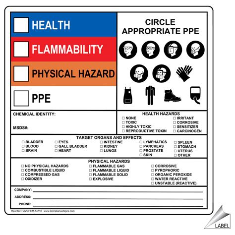 health flammability reactivity label hazchem  chemical