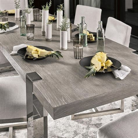 levin industrial grey wood top stainless steel extendable dining table