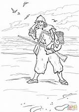 Robinson Crusoe Coloring Pages Sand Footprints Sees Drawing Printable sketch template