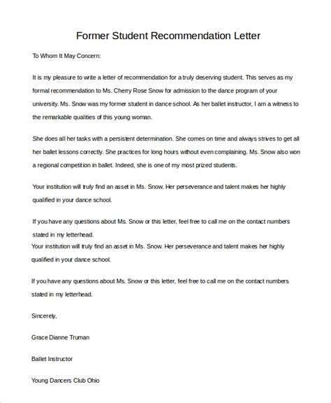 sample recommendation letters  student   ms word