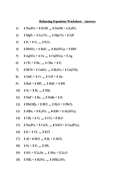 balancing equations worksheet answers chemical substances iron