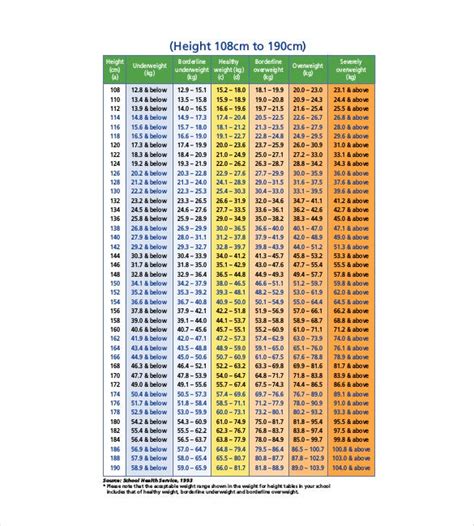 Height Weight Chart Template 11 Free Word Excel Pdf Format