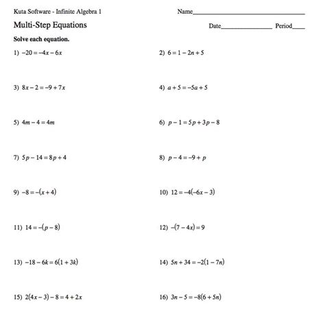 solving multi step equations worksheet multi step equations