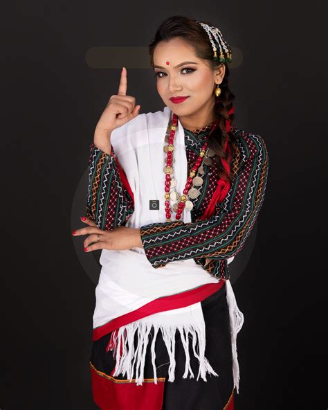 Traditional Newari Girl Wearing Haku Patasi Showing One Finger Photos