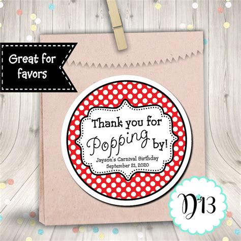 popping  popcorn label favor tags circle tags etsy