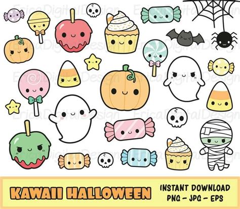 halloween kawaii clipart set cute halloween clip art kawaii etsy