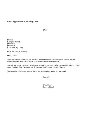 court appearance  hearing letter  template pdffiller