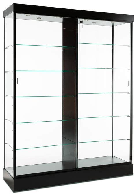 Display Cabinets Black Finish And Top Lighting Glass Doors