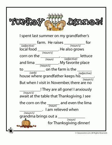 thanksgiving mad lib thanksgiving planner thanksgiving activities