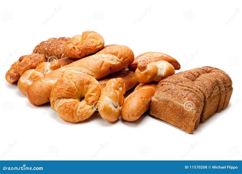 assorted kinds  breads   white background stock photo image