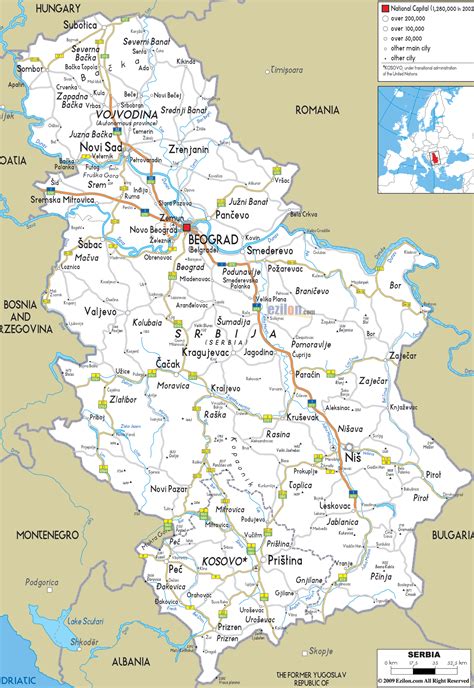 detailed clear large road map  serbia ezilon maps