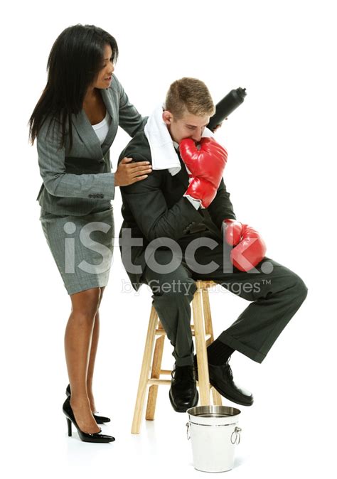 businessman showing defeat  woman   side stock photo royalty