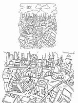 City Futuristic Line Cyberpunk Draw Choose Board sketch template