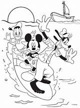 Coloring Printable Mickey Mouse Donald Goofy Duck Surfing sketch template