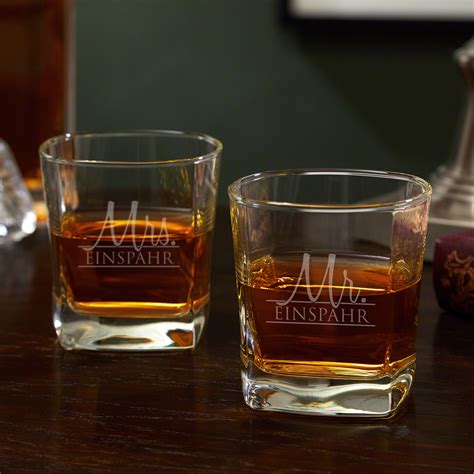 wedded bliss square whiskey glass set personalized couples