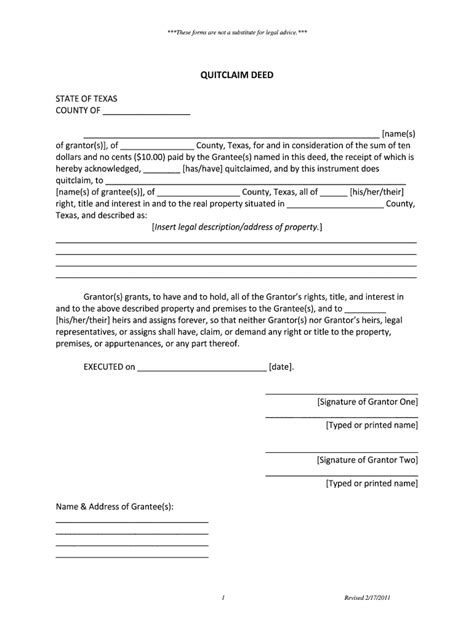 printable quit claim deed texas tutoreorg master  documents