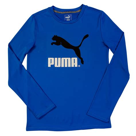 puma basic long sleeve  shirt big boys logo tee royal blue size medium walmartcom